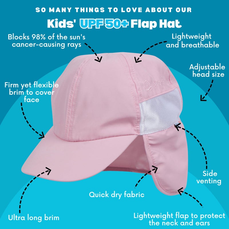 SwimZip Sun Hat with Neck Flap | UPF 50+ Protection for Baby, Toddler, and Kids Pink - Image 3